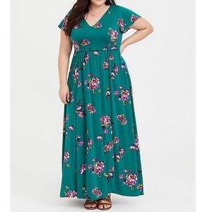 Torrid Green Floral Challis Maxi Dress